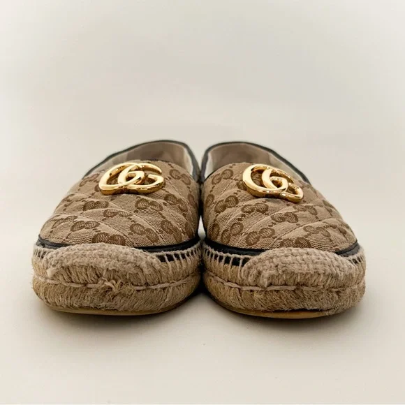 Gucci Pilar GG Supreme Canvas Espadrilles Brown Logo Marmont Flat Slip on EU 38 - Picture 4 of 11